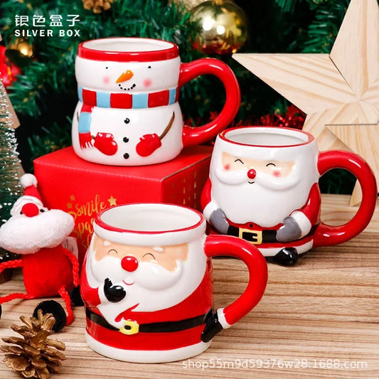 Lo último en popular taza de Papá Noel, caja de regalo de cerámica con dibujos animados en 3D, regalo dibujado a mano, taza creativa, regalo de vacaciones de Navidad