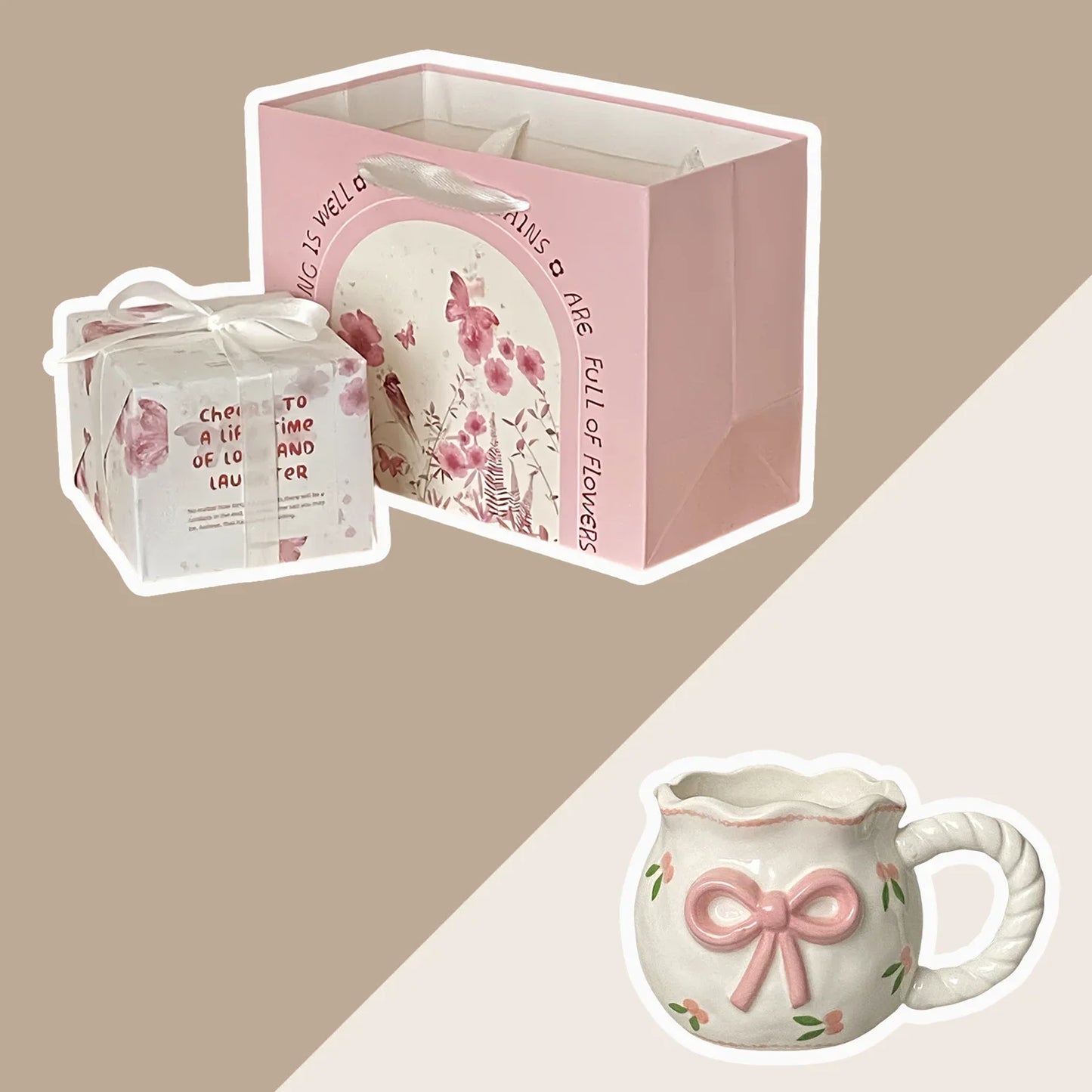 Taza de café de cerámica con lazo rosa Irregular, taza en relieve hecha a mano, taza de café para el hogar, taza de leche para desayuno, regalo de cumpleaños, nuevo