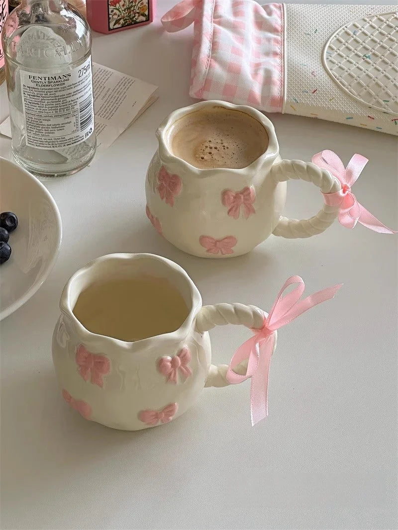 Taza de cerámica gruesa con lazo bonito, taza Irregular con lazo de mano, tazas para café, leche, bebidas