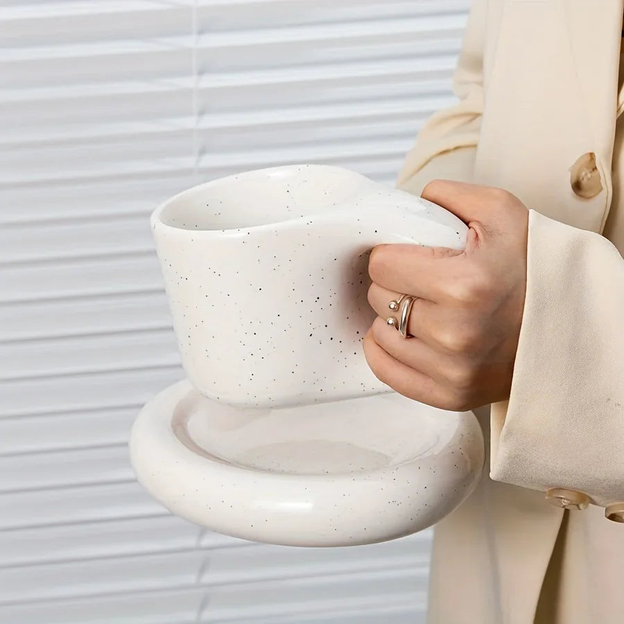 Juego de tazas de café de cerámica de 400ml, platillo con mango grueso, bonito y creativo, para decoración de la Oficina y la habitación del hogar, 1 Juego