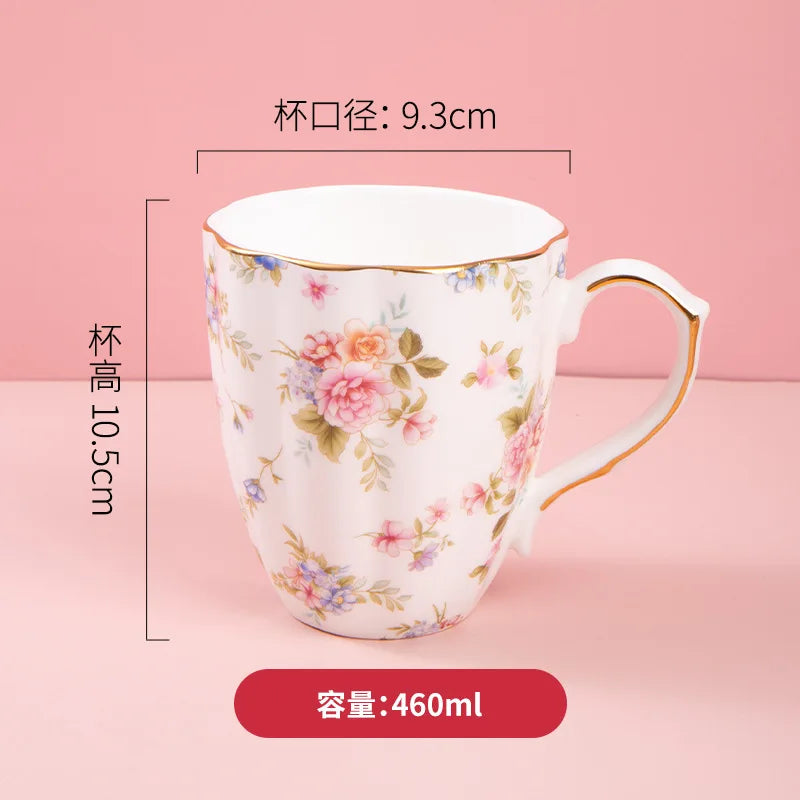 Taza de cerámica para café, leche, bebida Floral, agua, regalo de negocios, hueso creativo, China, taza elegante para el hogar, taza de desayuno para beber