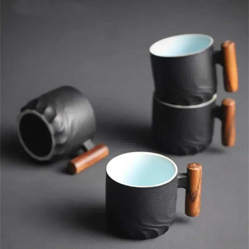 Taza de café exquisita hecha a mano creativa, taza de café Vintage con mango de madera, tazas, tazas, vasos, cocina, comedor, Bar, hogar