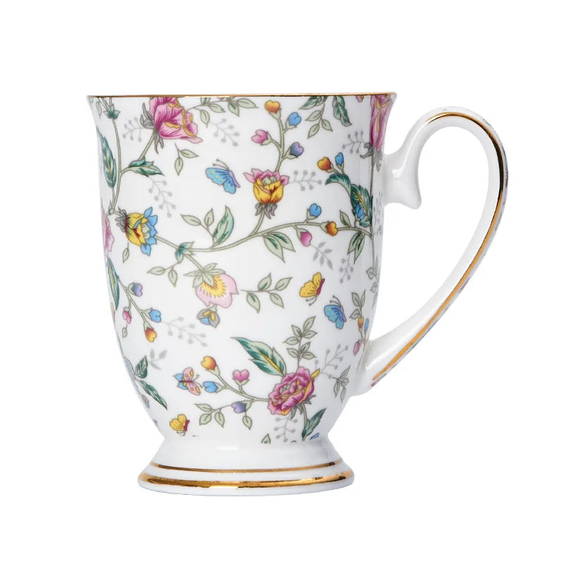 Taza de café de porcelana de hueso, taza de flor de cerámica creativa, exquisita taza de té de la tarde, taza de café, taza de leche de avena para el hogar, regalo de cumpleaños