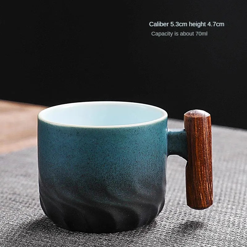 Taza de café exquisita hecha a mano creativa, taza de café Vintage con mango de madera, tazas, tazas, vasos, cocina, comedor, Bar, hogar