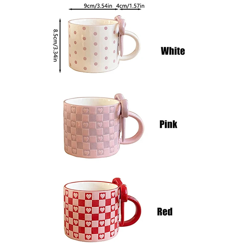 Taza de cerámica con mango de lazo creativo, taza de café con patrón de tablero de ajedrez para decoración del hogar