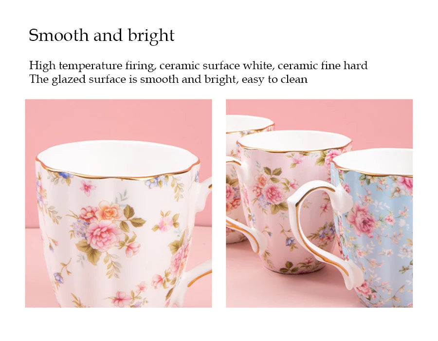 Taza de cerámica para café, leche, bebida Floral, agua, regalo de negocios, hueso creativo, China, taza elegante para el hogar, taza de desayuno para beber