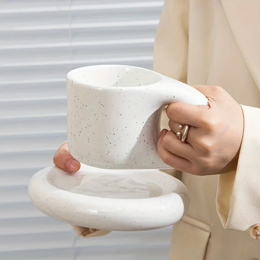 Juego de tazas de café de cerámica de 400ml, platillo con mango grueso, bonito y creativo, para decoración de la Oficina y la habitación del hogar, 1 Juego