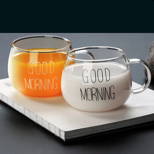 Taza de té y café de cristal creativa, taza con letras impresas de 350ml, bebidas, postre, desayuno, taza de leche, tazas de vidrio con asa, 1 ud.