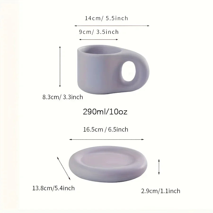 Juego de tazas de café de cerámica de 400ml, platillo con mango grueso, bonito y creativo, para decoración de la Oficina y la habitación del hogar, 1 Juego