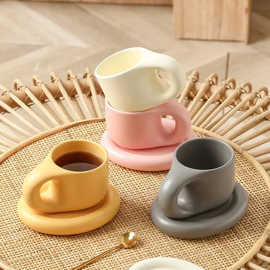 Juego de tazas de café de cerámica de 400ml, platillo con mango grueso, bonito y creativo, para decoración de la Oficina y la habitación del hogar, 1 Juego