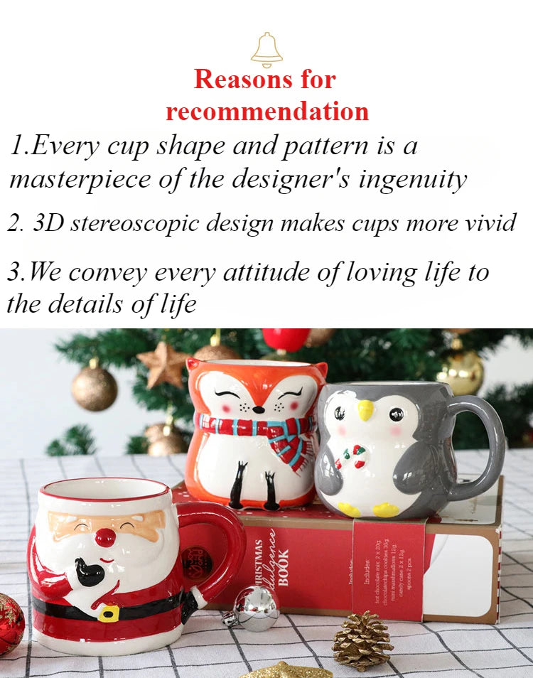 Lo último en popular taza de Papá Noel, caja de regalo de cerámica con dibujos animados en 3D, regalo dibujado a mano, taza creativa, regalo de vacaciones de Navidad