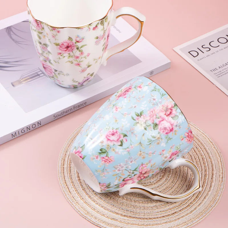 Taza de cerámica para café, leche, bebida Floral, agua, regalo de negocios, hueso creativo, China, taza elegante para el hogar, taza de desayuno para beber
