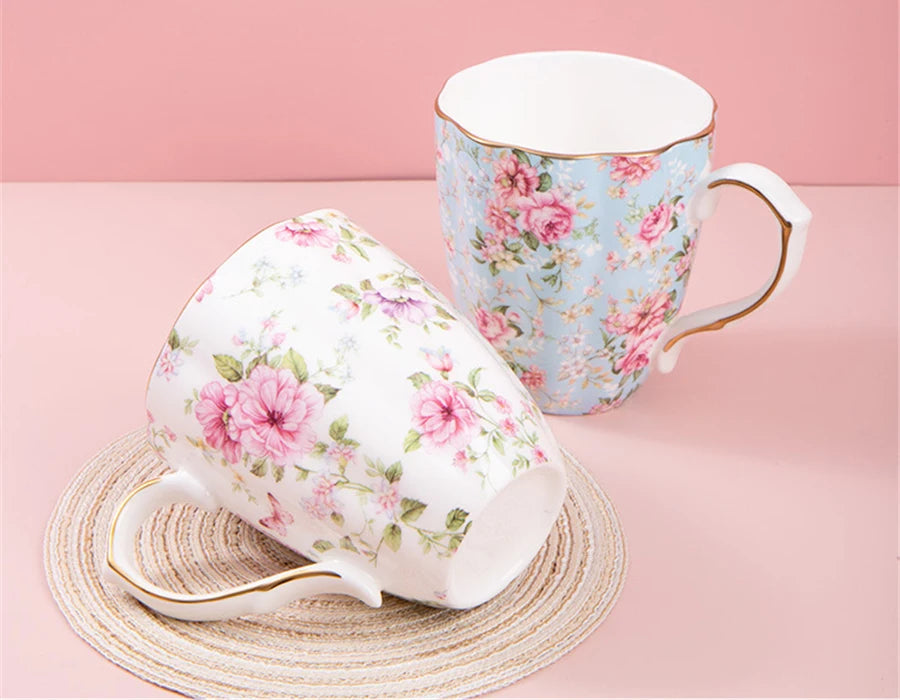 Taza de cerámica para café, leche, bebida Floral, agua, regalo de negocios, hueso creativo, China, taza elegante para el hogar, taza de desayuno para beber