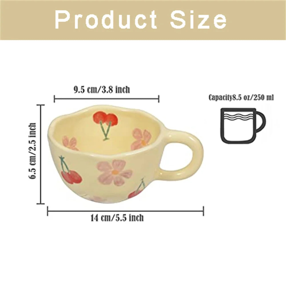 Tazas de cerámica, tazas de café, taza de té de la leche con flores irregulares pellizcadas a mano, taza de desayuno de avena de estilo coreano, vajilla de cocina