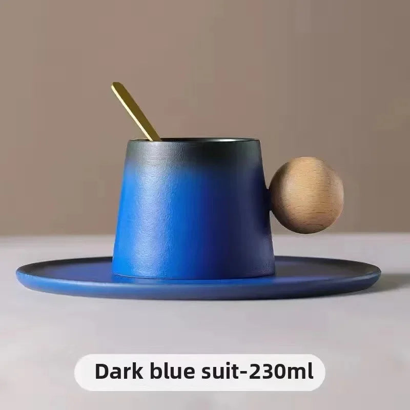 Juego de taza de café y platillo de cerámica de diseño creativo, taza personal delicada y de alta gama, taza de té de la tarde con un estilo retro