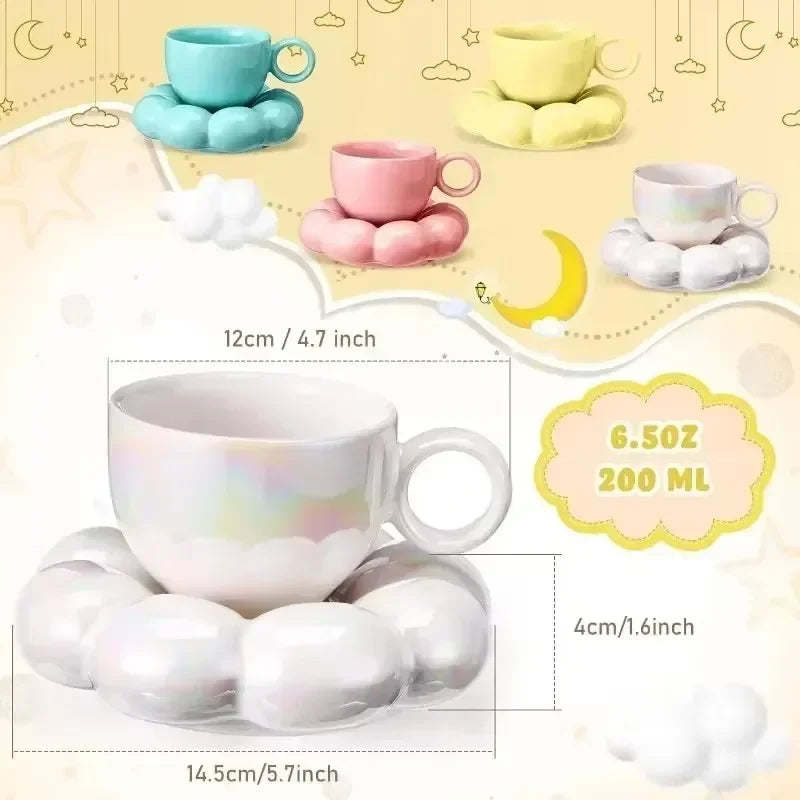 Juego de tazas de café de cerámica con platillo, taza creativa en forma de nube, leche, té de la tarde, tazas de agua, artículos para beber, decoración de mesa de cocina