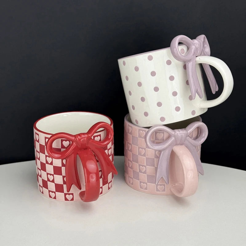 Taza de cerámica con mango de lazo creativo, taza de café con patrón de tablero de ajedrez para decoración del hogar