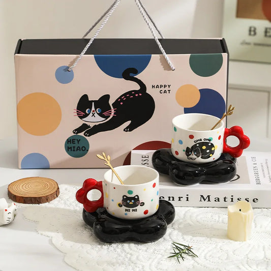 Taza de café de cerámica bonita, plato, caja de regalo, taza de agua de alta belleza, taza de café para pareja