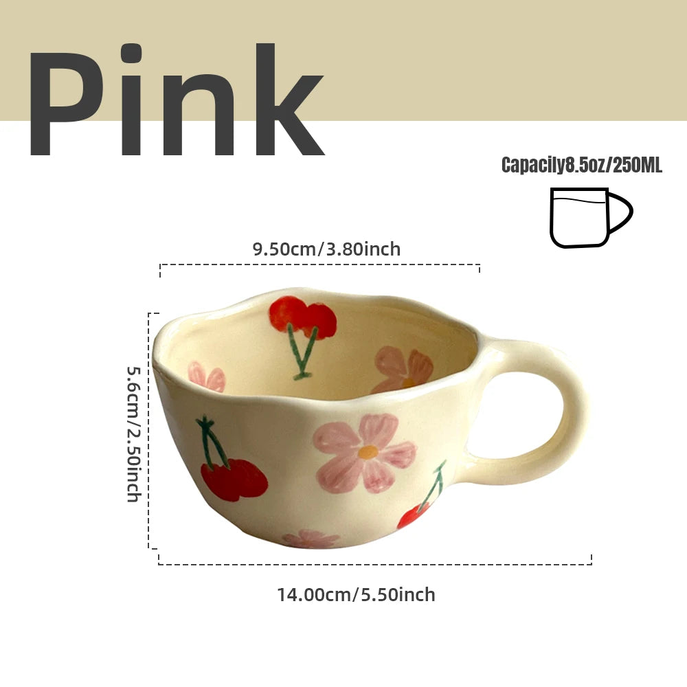 Tazas de cerámica, tazas de café, taza de té de la leche con flores irregulares pellizcadas a mano, taza de desayuno de avena de estilo coreano, vajilla de cocina