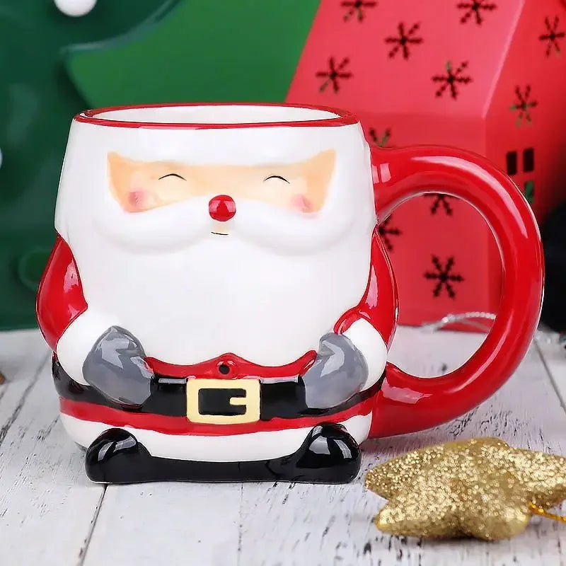 Lo último en popular taza de Papá Noel, caja de regalo de cerámica con dibujos animados en 3D, regalo dibujado a mano, taza creativa, regalo de vacaciones de Navidad