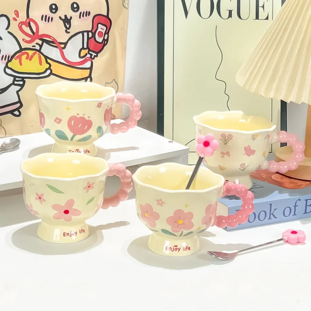 2025 Regalo de cumpleaños para niñas, taza de café de recuerdo, Taza de cerámica para el hogar, tazas de alto valor, tazas de café, taza de agua de flor creativa