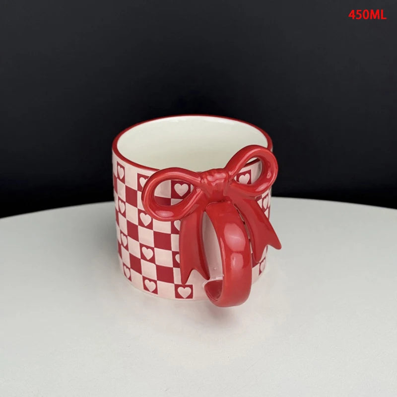 Taza de cerámica con mango de lazo creativo, taza de café con patrón de tablero de ajedrez para decoración del hogar