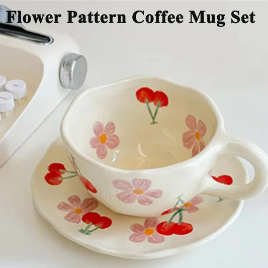 Juego de tazas de café con patrón de flores, café de cerámica pintado, linda chica, agua, taza de Color bajo vidriado pintada a mano, regalo para regalo de festival