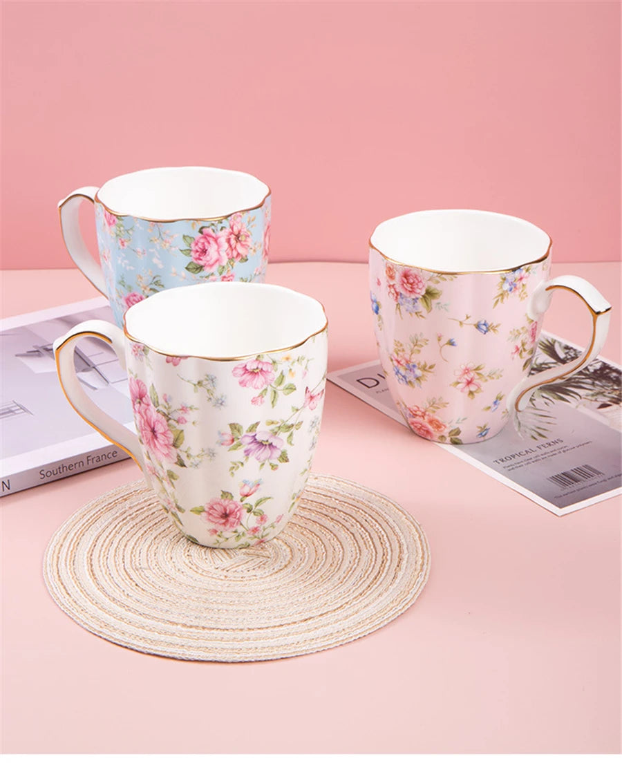 Taza de cerámica para café, leche, bebida Floral, agua, regalo de negocios, hueso creativo, China, taza elegante para el hogar, taza de desayuno para beber