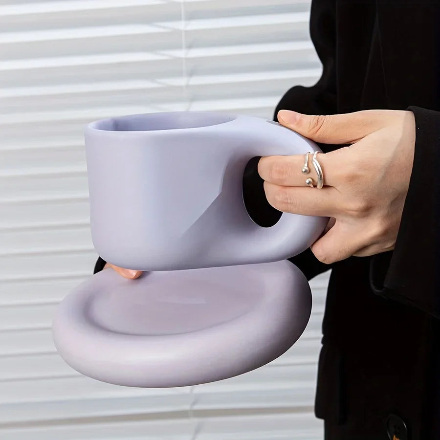 Juego de tazas de café de cerámica de 400ml, platillo con mango grueso, bonito y creativo, para decoración de la Oficina y la habitación del hogar, 1 Juego