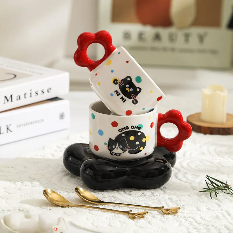 Taza de café de cerámica bonita, plato, caja de regalo, taza de agua de alta belleza, taza de café para pareja