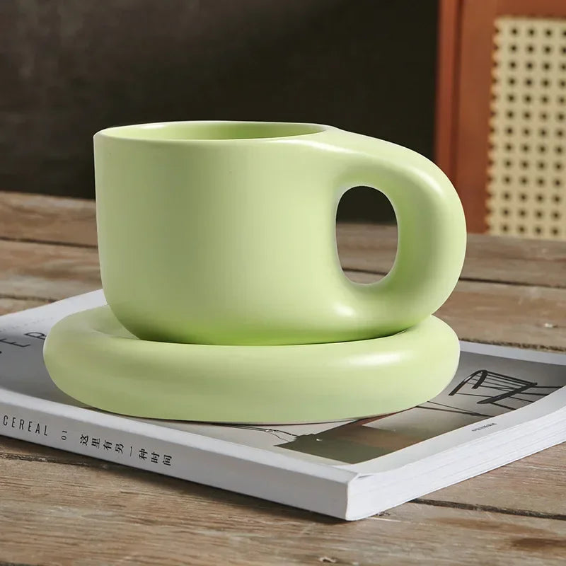 Juego de tazas de café de cerámica de 400ml, platillo con mango grueso, bonito y creativo, para decoración de la Oficina y la habitación del hogar, 1 Juego