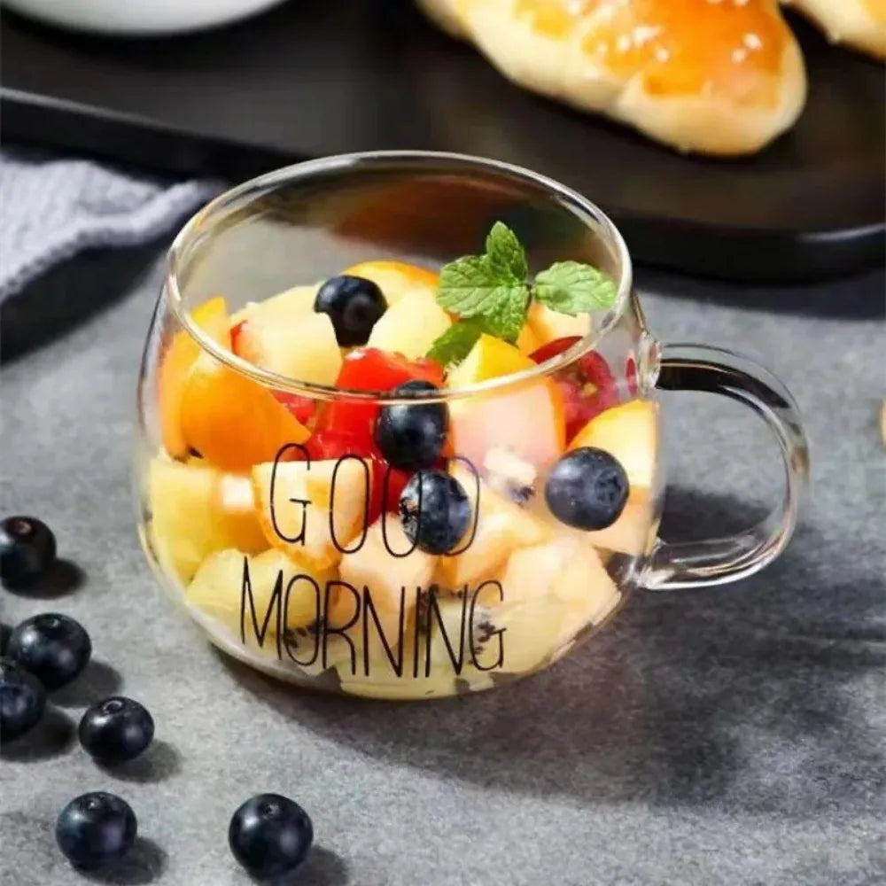 Taza de té y café de cristal creativa, taza con letras impresas de 350ml, bebidas, postre, desayuno, taza de leche, tazas de vidrio con asa, 1 ud.