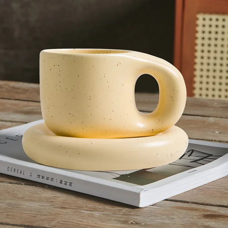 Juego de tazas de café de cerámica de 400ml, platillo con mango grueso, bonito y creativo, para decoración de la Oficina y la habitación del hogar, 1 Juego