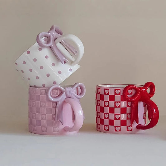 Taza de cerámica con mango de lazo creativo, taza de café con patrón de tablero de ajedrez para decoración del hogar