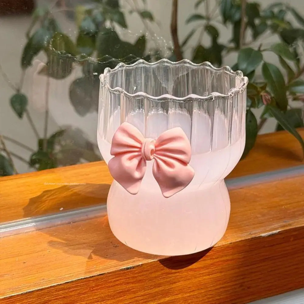 Taza de agua a rayas de gran capacidad con lazo rosa de dibujos animados, vaso con pajita de cristal transparente, regalo para niñas, nueva moda