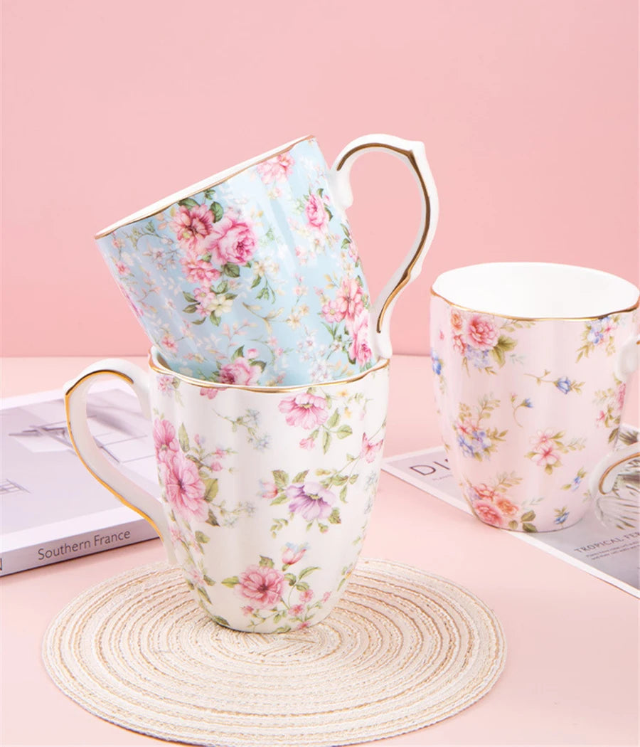 Taza de cerámica para café, leche, bebida Floral, agua, regalo de negocios, hueso creativo, China, taza elegante para el hogar, taza de desayuno para beber