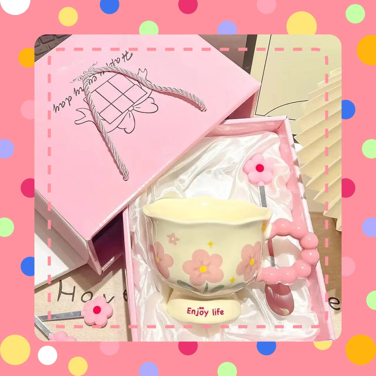 Tazas de café con flores de cerámica de alto valor, tazas de agua creativas aptas para lavavajillas, regalos de cumpleaños para niñas y el hogar