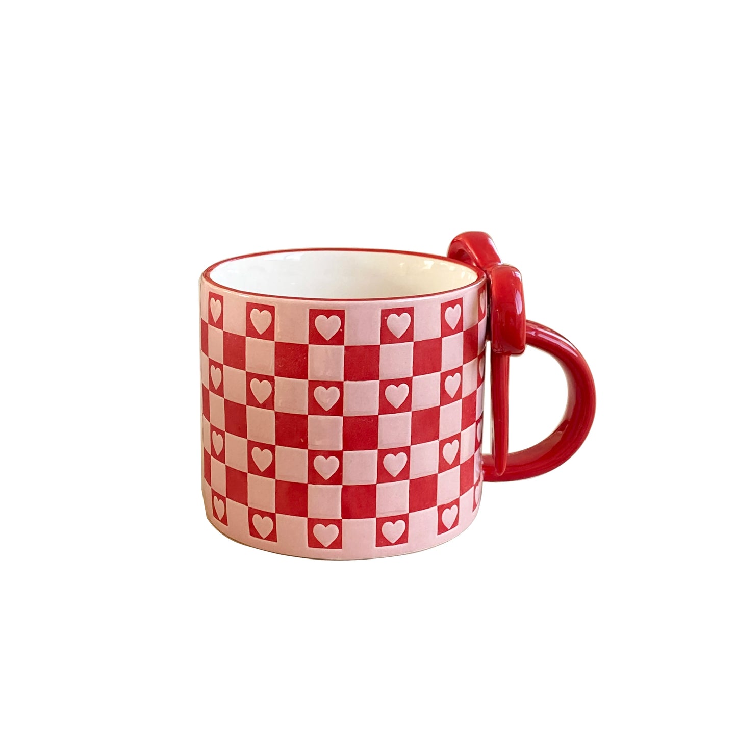 Taza de cerámica con forma de corazón con mango de lazo, taza de café con diseño de mango de lazo creativo, adecuada para decoración del hogar, agua potable diaria, leche de desayuno, té de la tarde, café, cafetería,