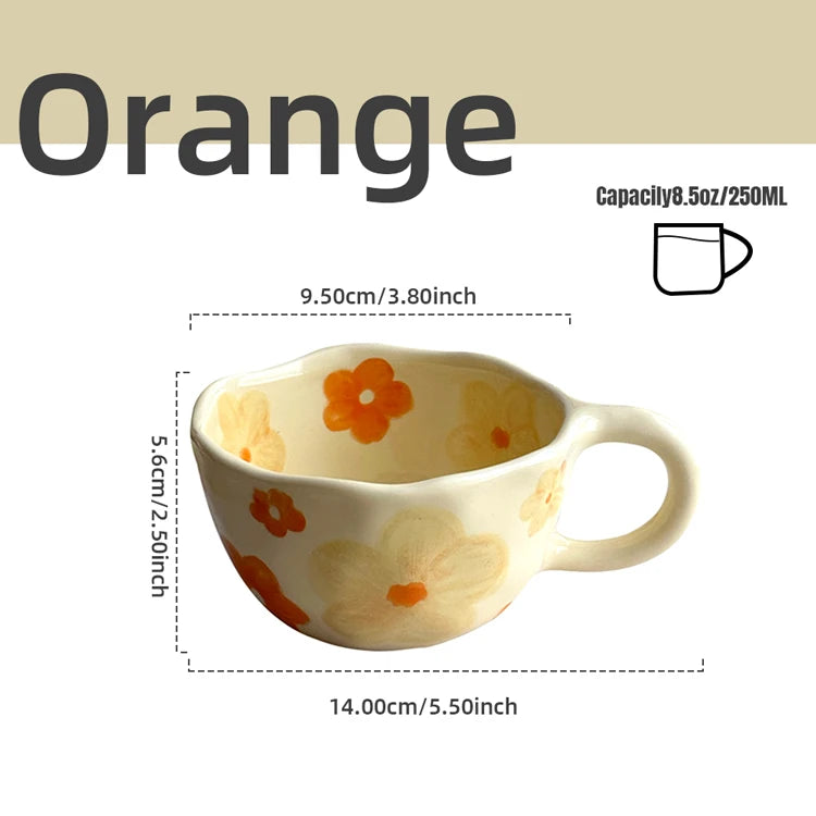 Tazas de cerámica, tazas de café, taza de té de la leche con flores irregulares pellizcadas a mano, taza de desayuno de avena de estilo coreano, vajilla de cocina
