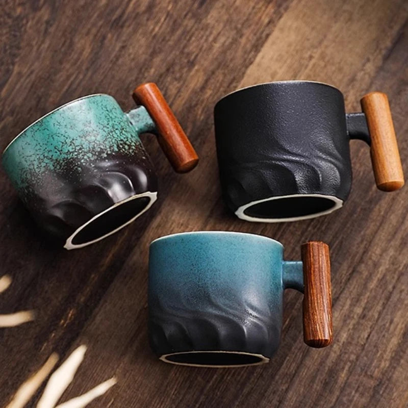 Taza de café exquisita hecha a mano creativa, taza de café Vintage con mango de madera, tazas, tazas, vasos, cocina, comedor, Bar, hogar