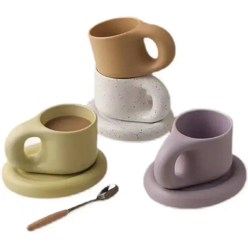Tazas de cerámica gruesas y coloridas creativas con platillo, taza de café, té de la leche, tazas de oficina, artículos para beber, el mejor regalo de cumpleaños para amigos