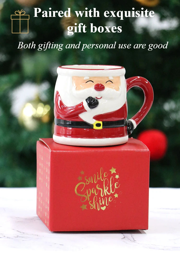 Lo último en popular taza de Papá Noel, caja de regalo de cerámica con dibujos animados en 3D, regalo dibujado a mano, taza creativa, regalo de vacaciones de Navidad