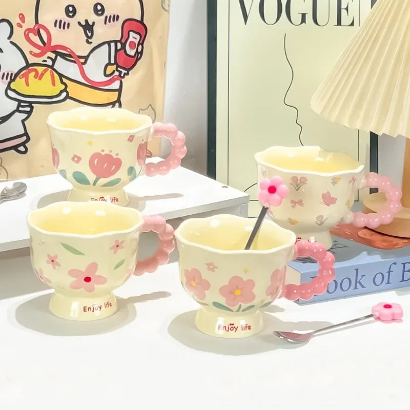 2025 Regalo de cumpleaños para niñas, taza de café de recuerdo, Taza de cerámica para el hogar, tazas de alto valor, tazas de café, taza de agua de flor creativa