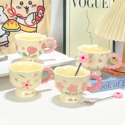 2025 Regalo de cumpleaños para niñas, taza de café de recuerdo, Taza de cerámica para el hogar, tazas de alto valor, tazas de café, taza de agua de flor creativa