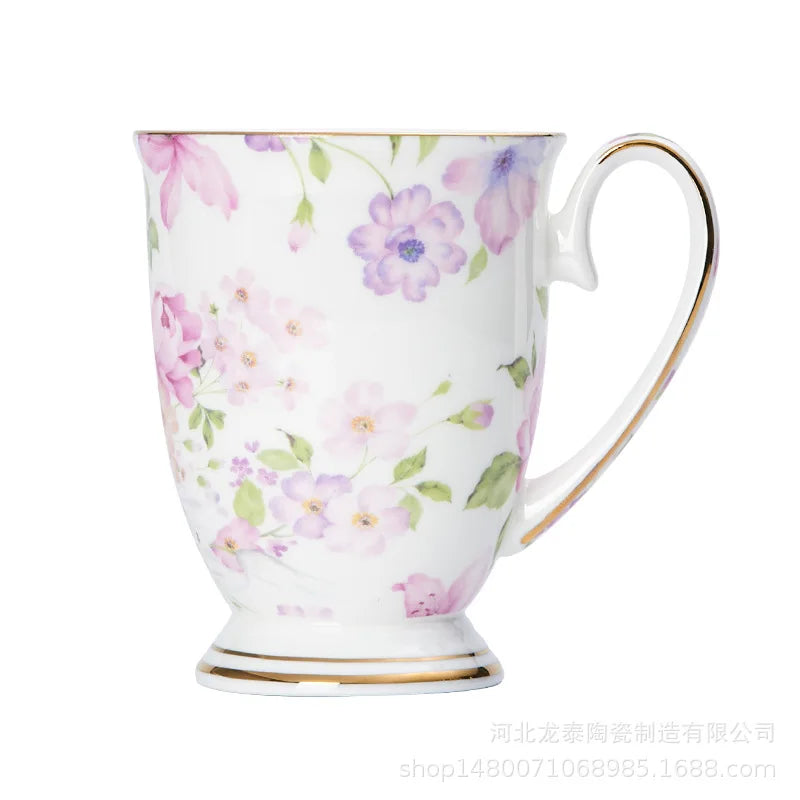 Taza de café de porcelana de hueso, taza de flor de cerámica creativa, exquisita taza de té de la tarde, taza de café, taza de leche de avena para el hogar, regalo de cumpleaños