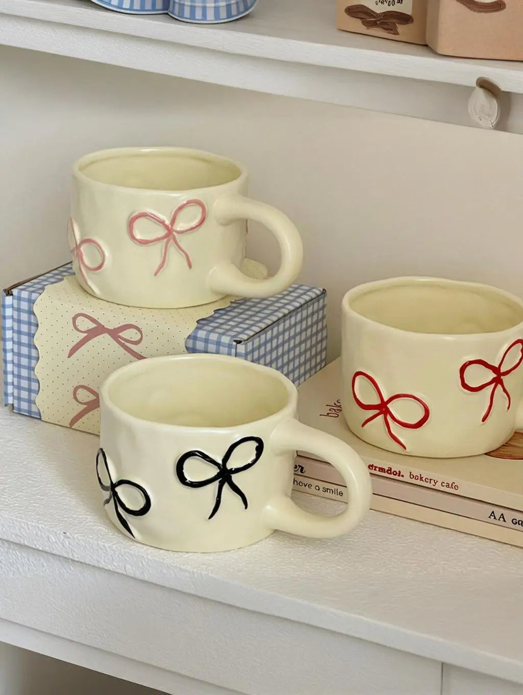 Taza con forma de lazo para niñas de aspecto alto, taza de agua de cerámica para el hogar