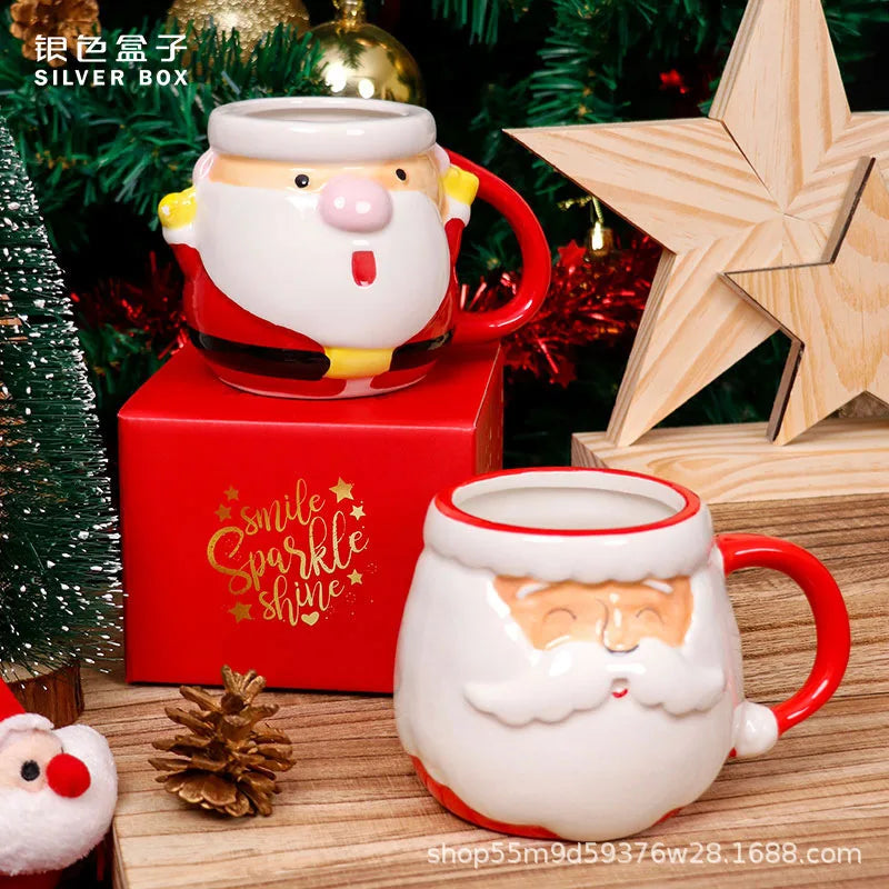 Lo último en popular taza de Papá Noel, caja de regalo de cerámica con dibujos animados en 3D, regalo dibujado a mano, taza creativa, regalo de vacaciones de Navidad
