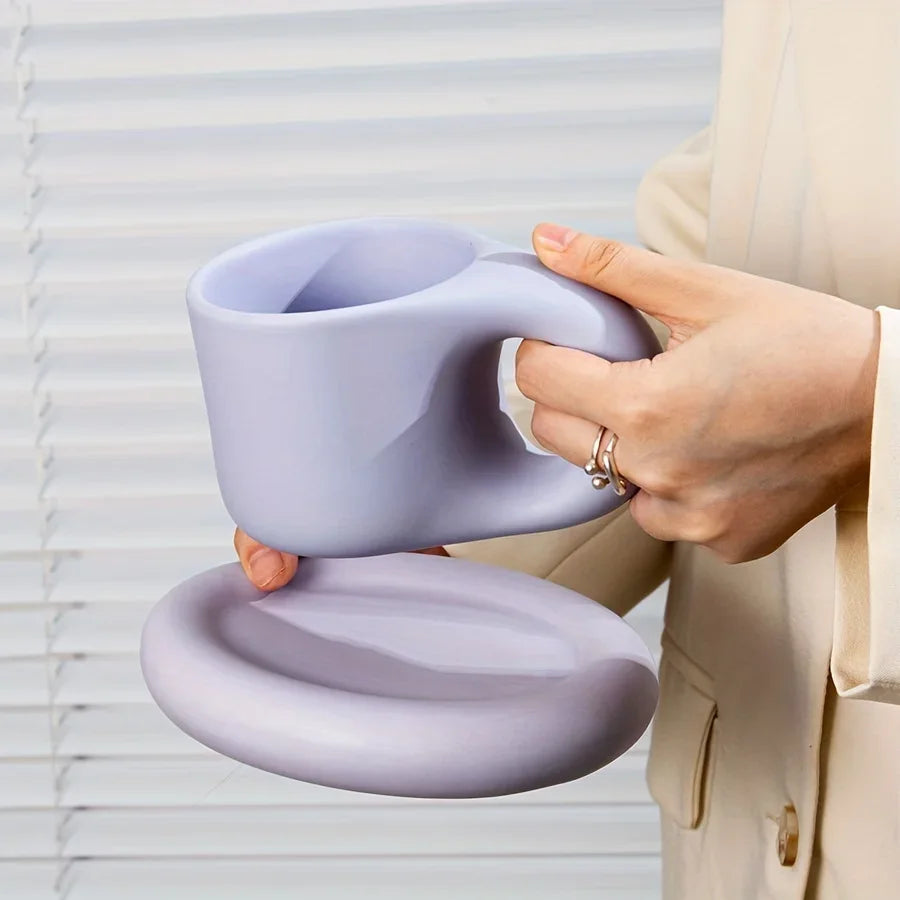 Juego de tazas de café de cerámica de 400ml, platillo con mango grueso, bonito y creativo, para decoración de la Oficina y la habitación del hogar, 1 Juego