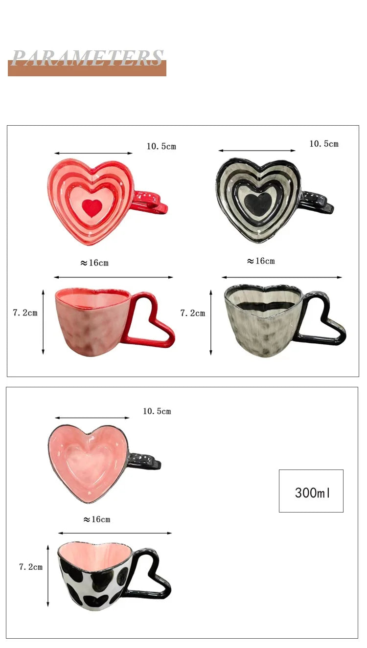Taza de café con forma de corazón de 300ml y 10oz, taza de cerámica de diseño único con personalidad creativa y mango en forma de corazón, regalo encantador para Besties