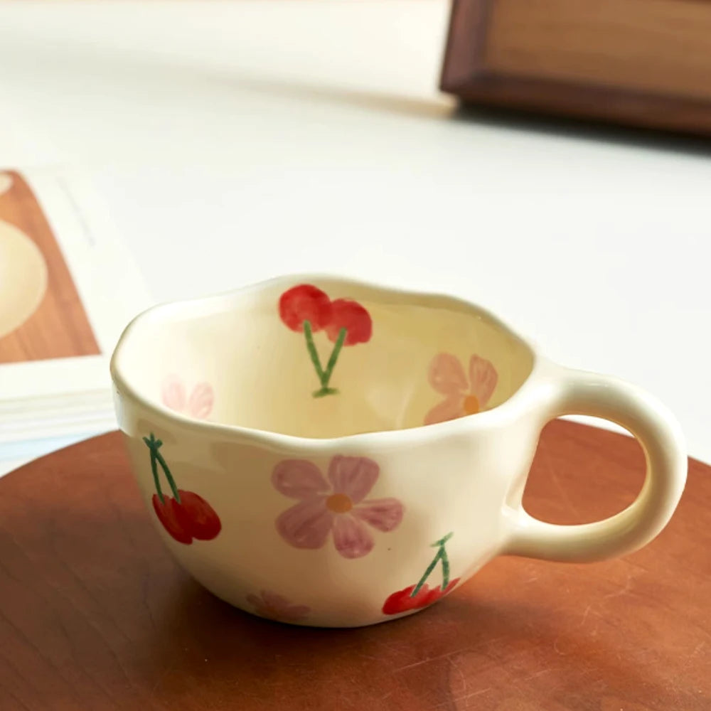 Tazas de cerámica, tazas de café, taza de té de la leche con flores irregulares pellizcadas a mano, taza de desayuno de avena de estilo coreano, vajilla de cocina